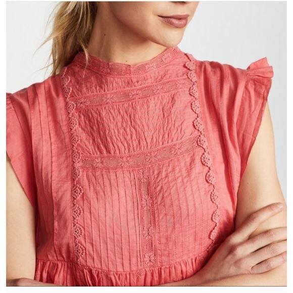 Free People Nobody Like You Boho Pintuck Lace Cotton Embellished Mini Dress XS - Picture 4 of 12